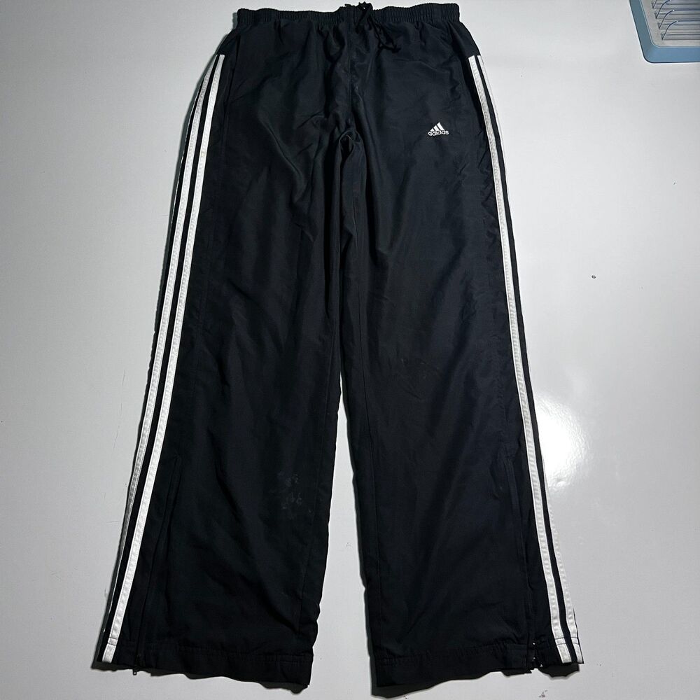 Vintage Adidas Clima365 Wind Pants Mens L Black Baggy Y2K Gorpcore Zip Ankle Tra